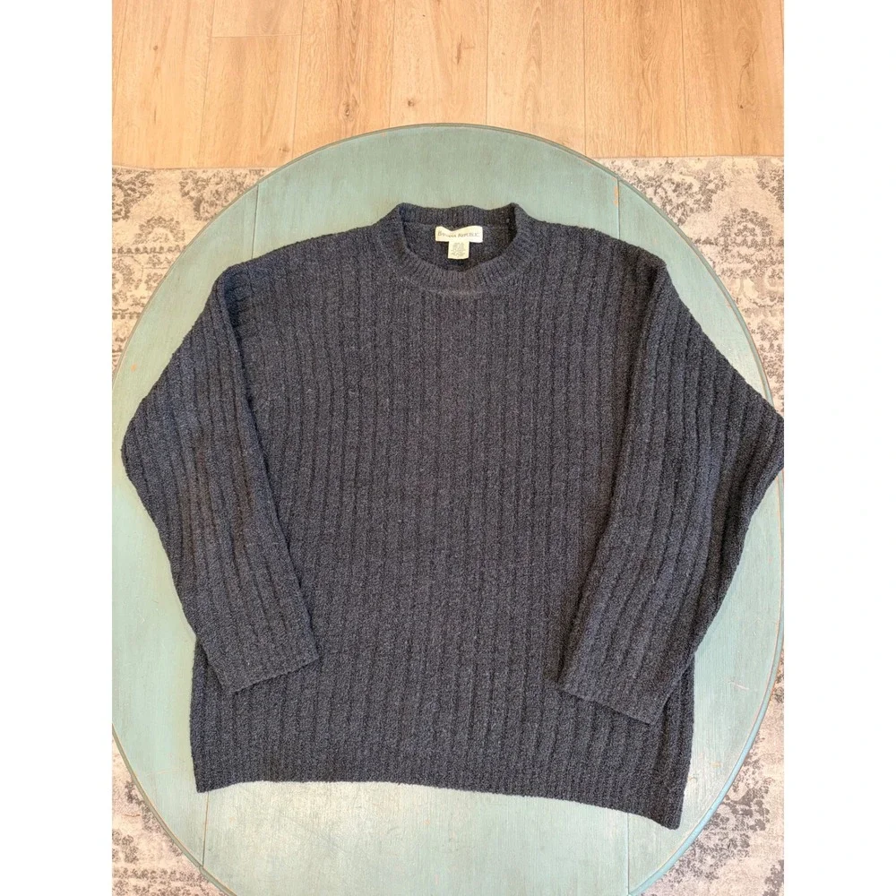 Banana Republic Mens Wool Cashmere Ribbed Crew Neck Sweater Charcoal Grey Large